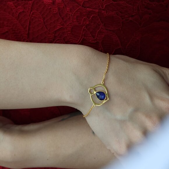 Tanzanite Sterling Silver 925 Dainty Chain Bracelet - 18K Gold Plated for Her - Picture 5 of 11
